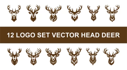 Foto op Canvas Head Deer Vector Logo Set , Wild Head Deer Silhouette Vector Element © Hikmat Studios