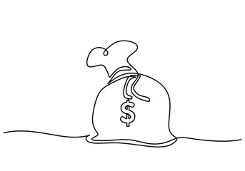 Continuous one line drawing of dollar money bag