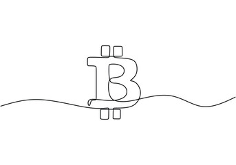 Single continuous line art bitcoin cryptocurrency