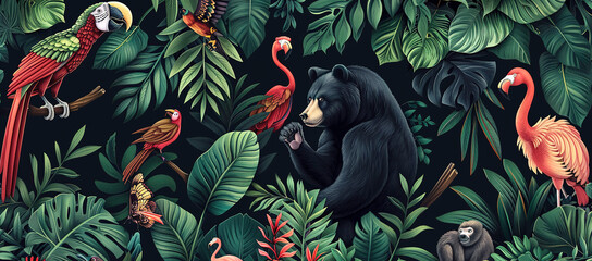 wallpaper of some wild animals in a jungle