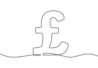 Single one-line drawing pound sterling coin currency from England - obrazy, fototapety, plakaty