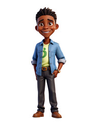 Fototapeta premium A cartoon character with a green shirt and a yellow shirt. isolated on white background cutout