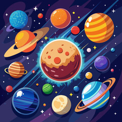 A bright and engaging illustration of the solar system showcasing the various planets and stars.