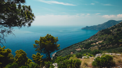 View from the top of the mountain to the sea and the sky