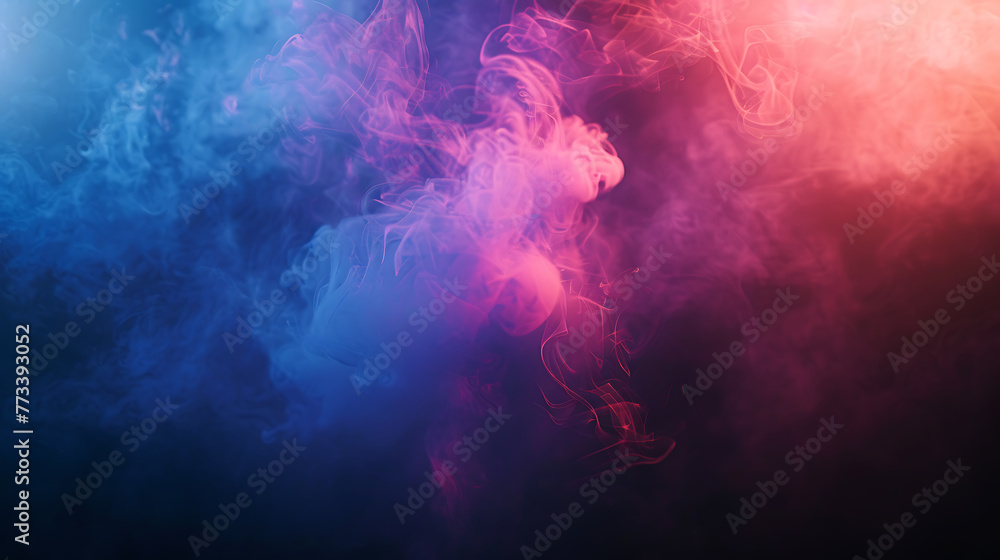 Wall mural Dramatic red and blue smoke on a black background. 