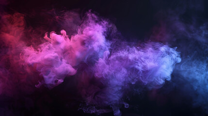Dense multicolored smoke of  pink, blue and purple colors on a black isolated background.