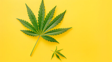 Cannabis leaf on yellow background. 