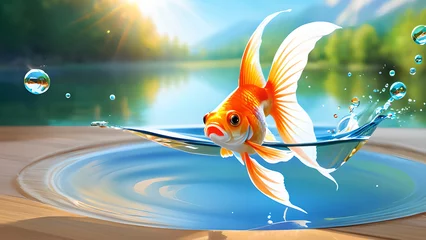 Fotobehang Beautiful goldfish swimming in the aquarium. © Maniockus
