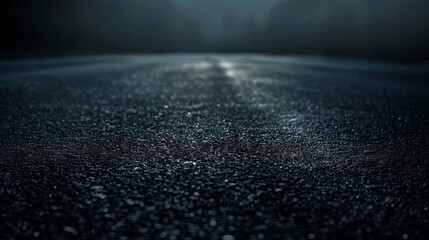 Empty dark asphalt road and street at night, black studio background texture for product display