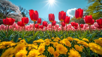 Gordijnen colorful tulip meadows field professional photography © liam