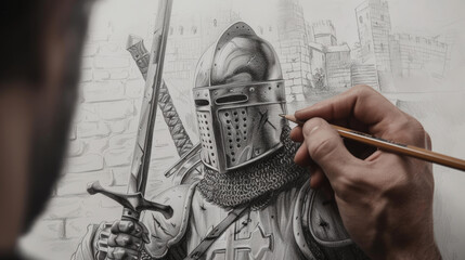 Crusader Chronicles: An Artistic Tribute to Medieval Valor. Generative AI - obrazy, fototapety, plakaty