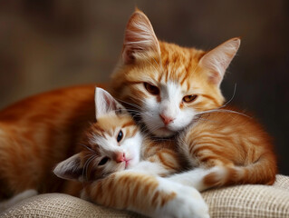 Two Ginger Cats Snuggling Together