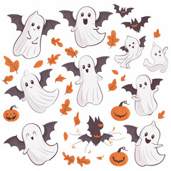 halloween set with ghosts