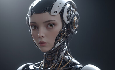 machine, futuristic, cyborg, robotic, ai, future, female, artificial intelligence, digital, robot, metallic, girl, humanoid, 3d rendering, bionic, automation, science fiction, scifi, cyber, cybernetic