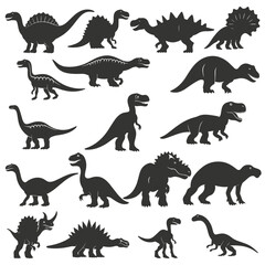 Set of dinosaurs silhouettes isolated on white background. Vector illustration.