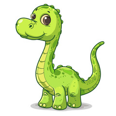 Obraz premium Cute green dinosaur isolated on white background. Vector illustration