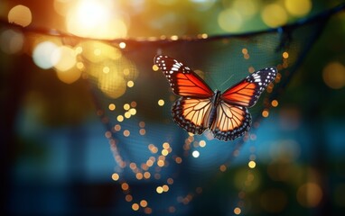 A delicate butterfly perched gracefully on a string - obrazy, fototapety, plakaty
