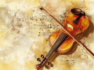 Abstract Violin and Music Notes Illustration