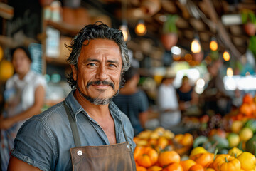 Small Hispanic Business Owner at Fruit Stand