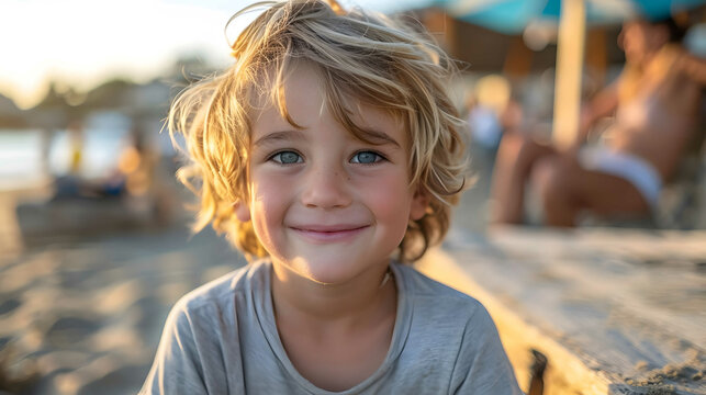 Medium shot portrait photography of a pleased child boy in a random scene