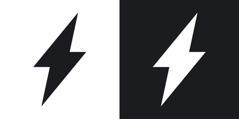Thunderbolt and Electric Power Icons. Energy Bolt and High Voltage Symbols. - obrazy, fototapety, plakaty