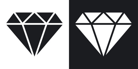 Diamond Icon Set with Precious Gemstone Vector Symbol, Jewelry Pictogram, Premium Sign