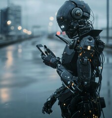 A robot using a mobile phone