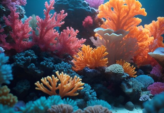 Colorful coral reefs. Underwater scene. Sea or ocean underwater coral reef