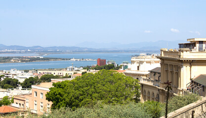 Panoramic view of the city on the sunny day. Cagliari. Italy.