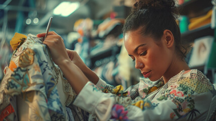 Young woman browsing clothes in a store