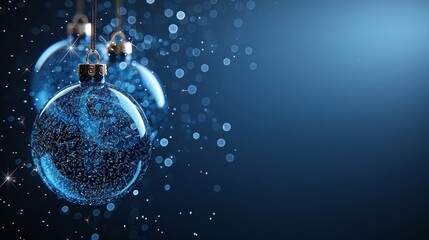 Wireframe mesh of a Christmas ball with low polygons on a dark blue background - obrazy, fototapety, plakaty