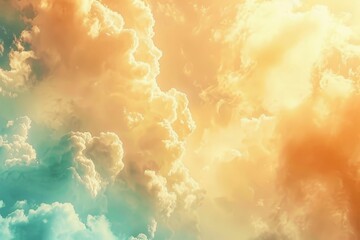 Sunlit Sky with Clouds, Abstract Miraculous Heavenly Background Photo - obrazy, fototapety, plakaty