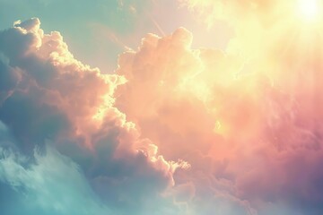 Sunlit Sky with Clouds, Abstract Miraculous Heavenly Background Photo
