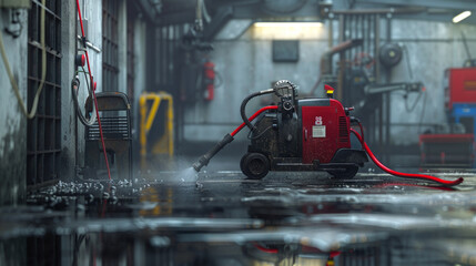 Fototapeta premium A high-pressure washer ideal for cleaning grease, grime, and dirt in industrial and commercial settings