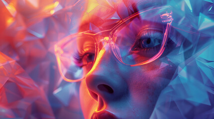 Portrait of abstract woman's face with colourful energy