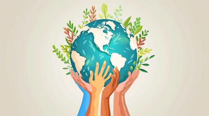 Global community joining hands for World Environment Day, teamwork and cooperation concept, vector illustration
