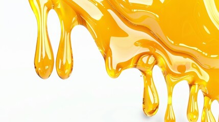 Honey dripping in golden swirls isolated on white background, liquid splash mockup, 3D illustration - obrazy, fototapety, plakaty