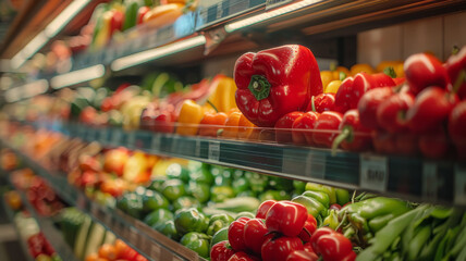 Fototapeta na wymiar Fresh vegetables on supermarket shelves.
