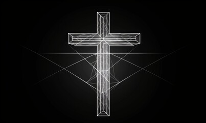 A simple white line drawing of the cross on black background Generative AI