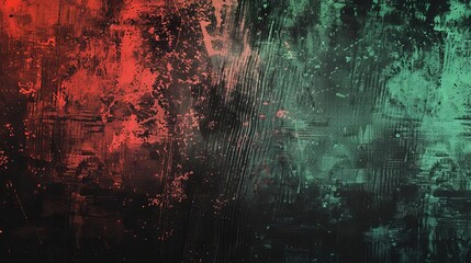 Intense black, red, and green grunge texture, gritty noise and abstract spray elements, retro vibe with glowing highlights, gradient background template - obrazy, fototapety, plakaty