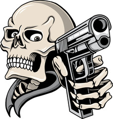 skull head holding a gun