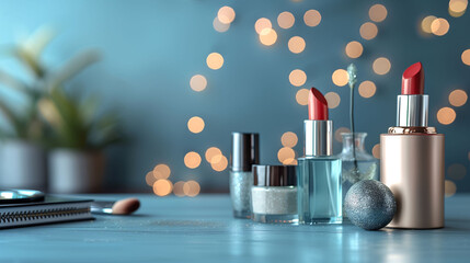 Cosmetic products with bokeh background. - obrazy, fototapety, plakaty