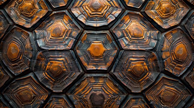 Intricate pattern of turtle shells in earthy tones, creating a mesmerizing and unique natural texture