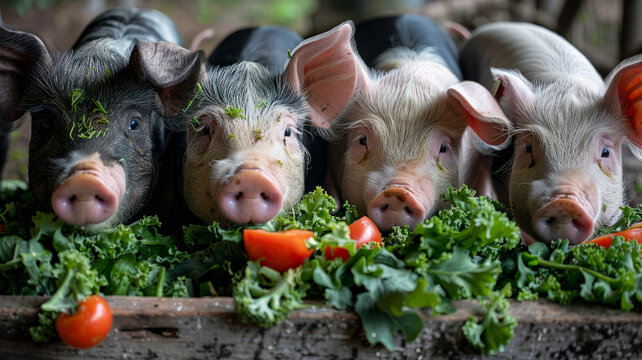 Photo of pigs eating vegetables