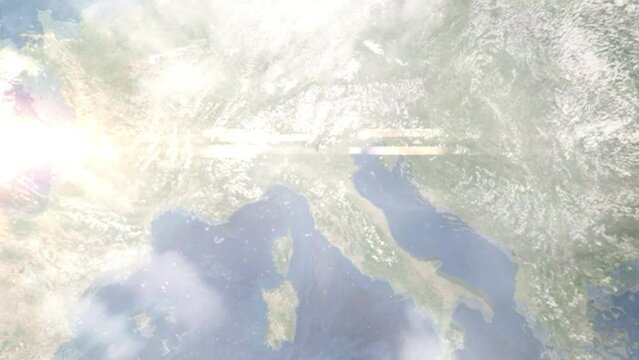 Zoom in from space and focus on Sassuolo, Italy. 3D Animation. Background for travel intro. Elements of this image furnished by NASA