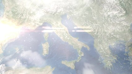 Zoom in from space and focus on Avezzano, Italy. 3D Animation. Background for travel intro. Elements of this image furnished by NASA