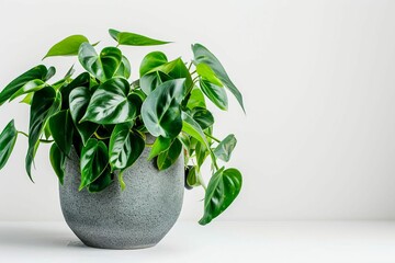 Tropical philodendron houseplant in stylish modern pot, isolated on white - obrazy, fototapety, plakaty