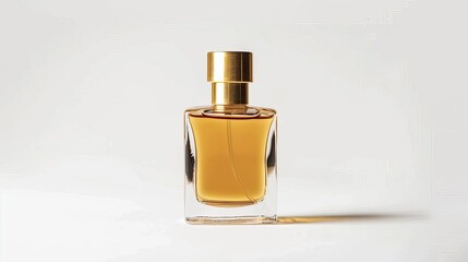 Luxurious men's eau de parfum in sleek gold spray bottle, premium fragrance isolated on white, elegant perfume product photo