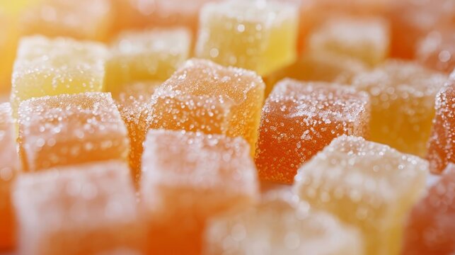 Macro close-up of CBD gummies with copy space, cannabis edibles product photography