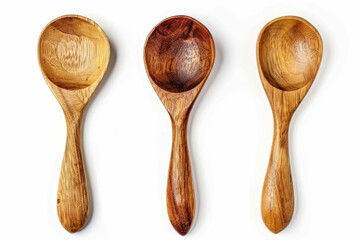 Traditional wooden spoon cutout isolated on white background, kitchenware and utensil concept